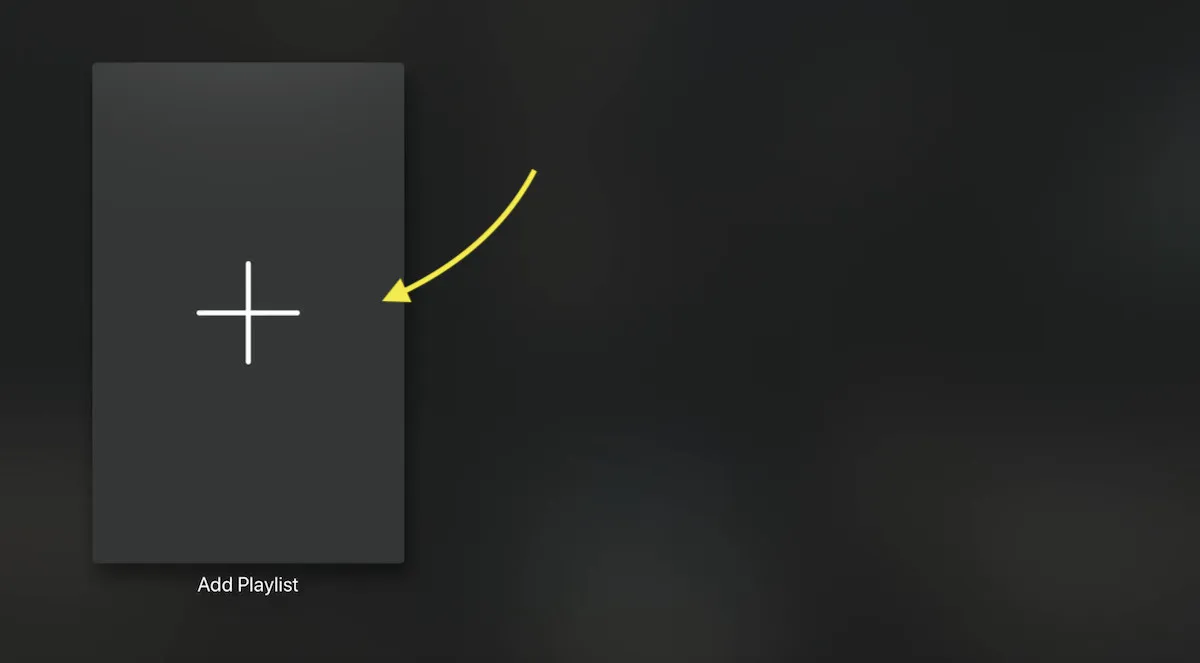 iPlayTV main menu on Apple TV with the Add Playlist tile highlighted
