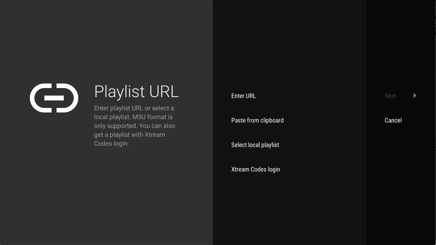 TiviMate Add Playlist screen showing the Playlist URL options including Xtream Codes login