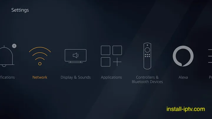 Fire TV Settings menu showing the Network option