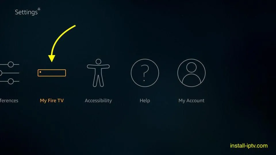 Fire TV Settings menu with the My Fire TV option selected