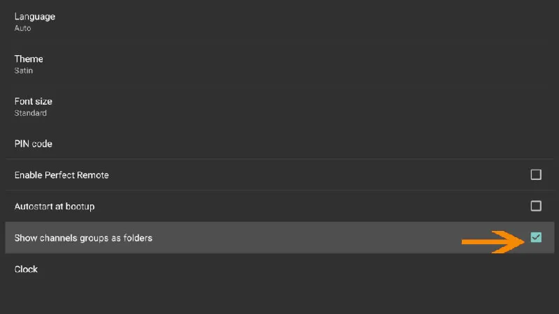 Perfect Player GUI settings with Show channels groups as folders enabled