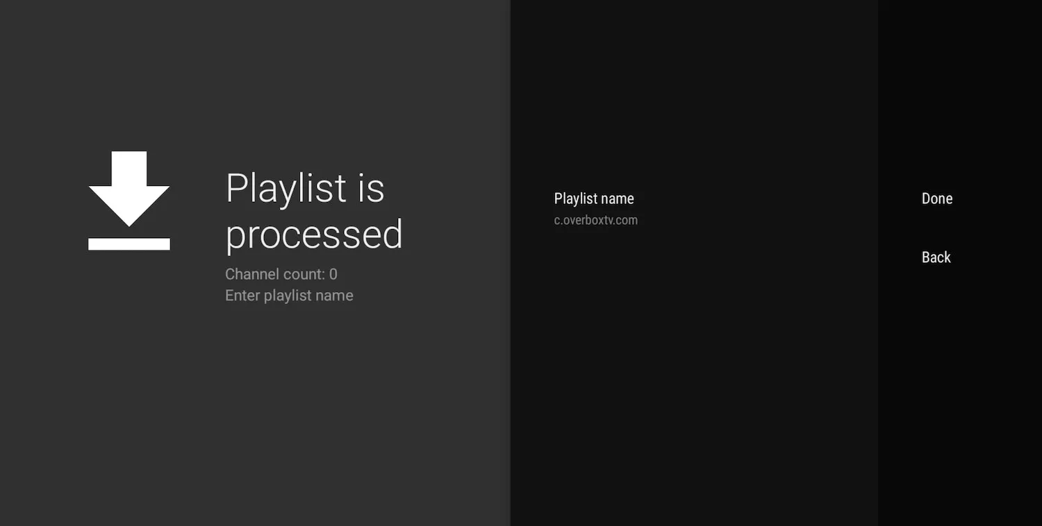 Playlist processed screen prompting you to enter a name for the playlist