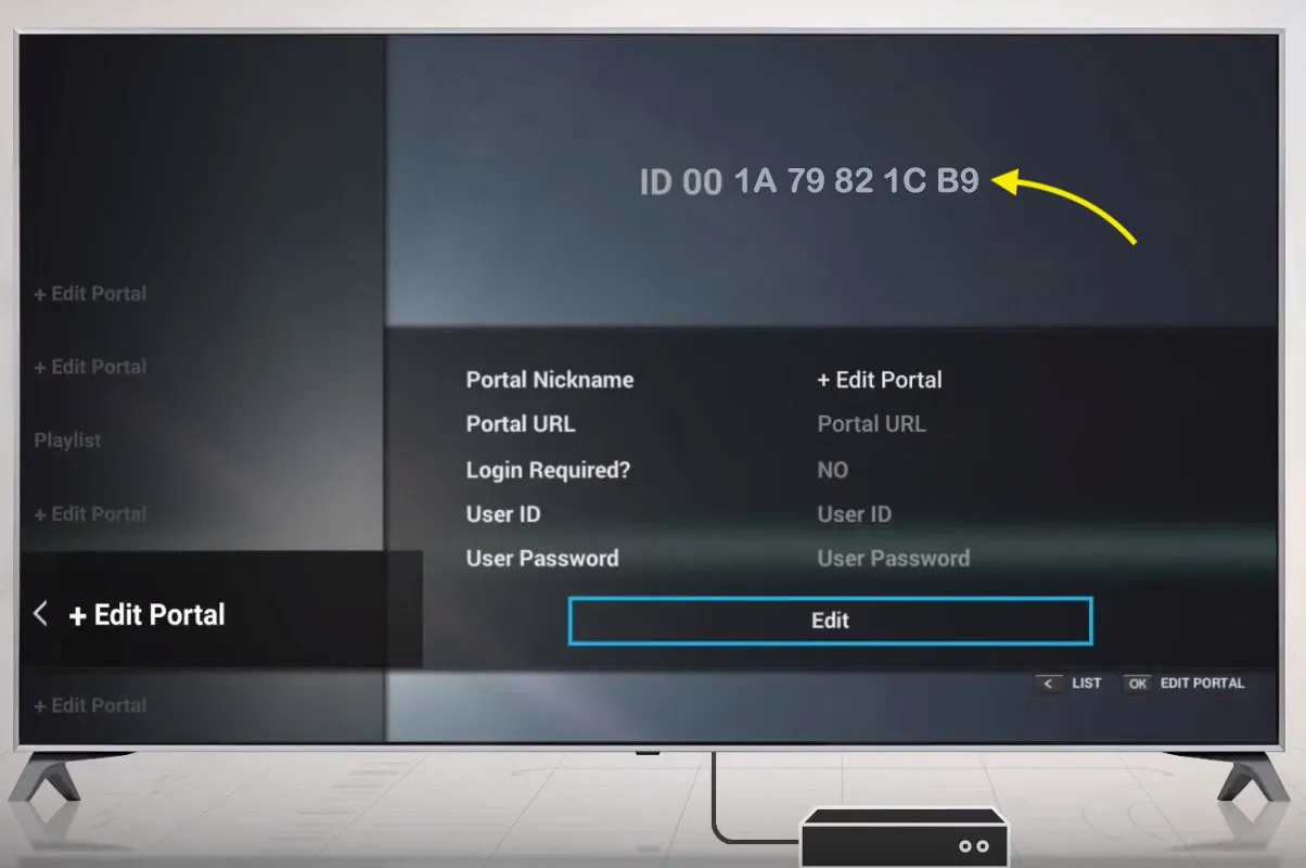MyTV Online home screen showing the Formuler Z7+ MAC address in the ID field