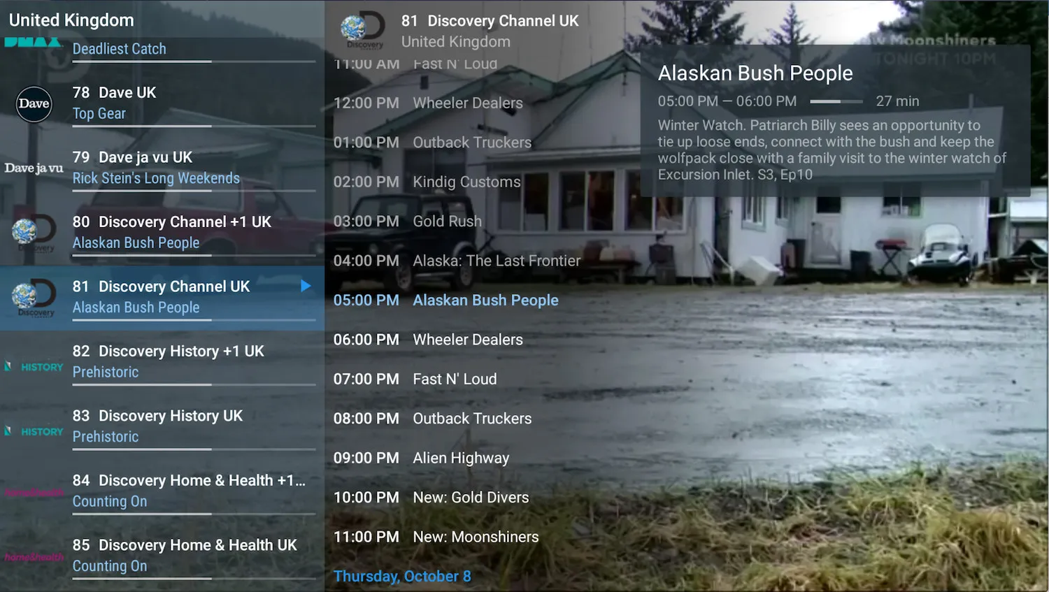 Full program guide for a single channel listing its upcoming programs
