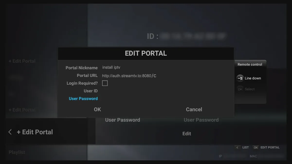 MyTV Online Edit Portal dialog with portal nickname and Portal URL fields