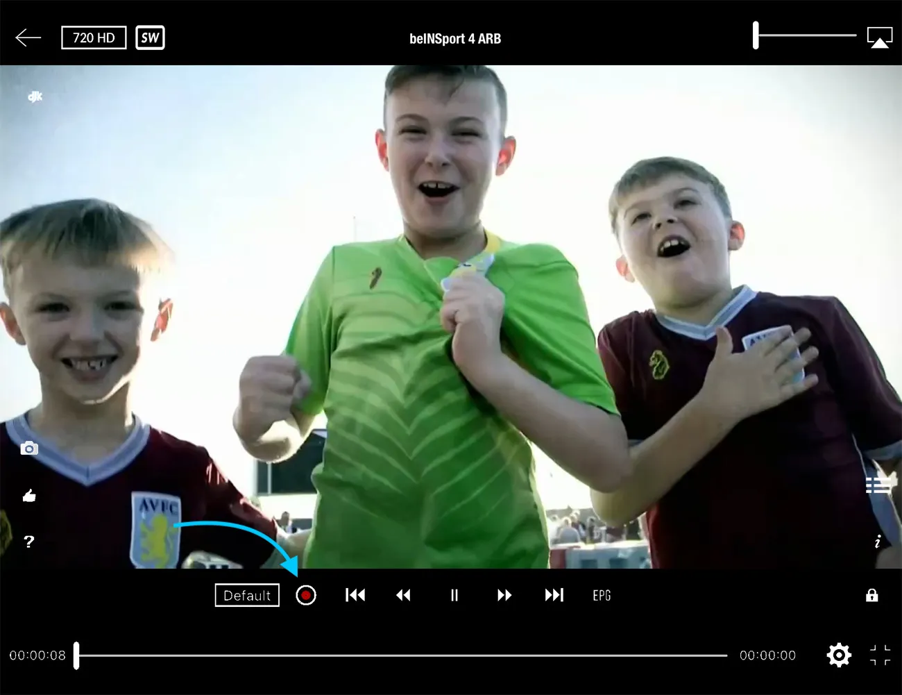GSE Smart IPTV player with the red record button highlighted