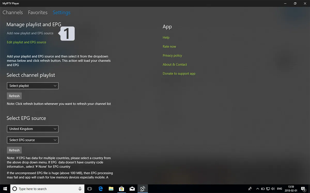 Open Settings and select Add new playlist and EPG source in myIPTV Player