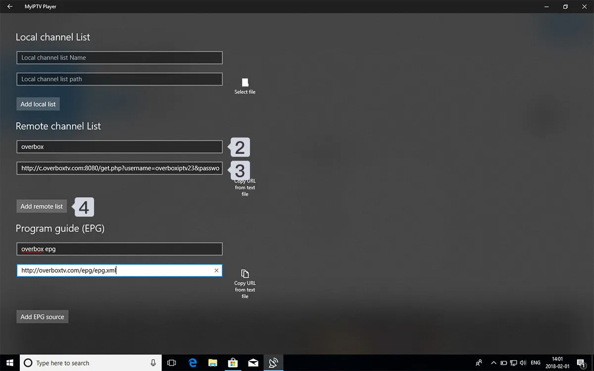 Add a remote M3U playlist in myIPTV Player