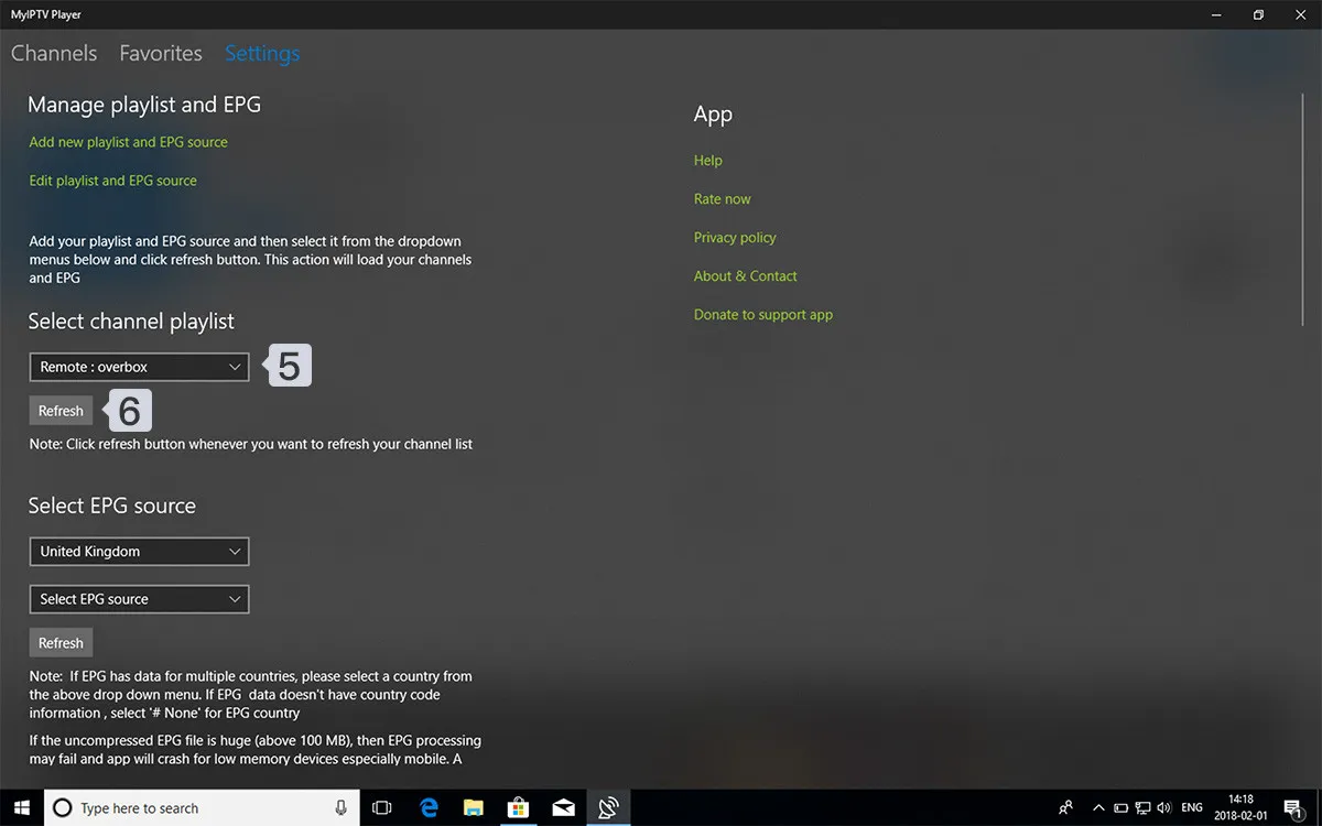 Select the channel playlist in myIPTV Player